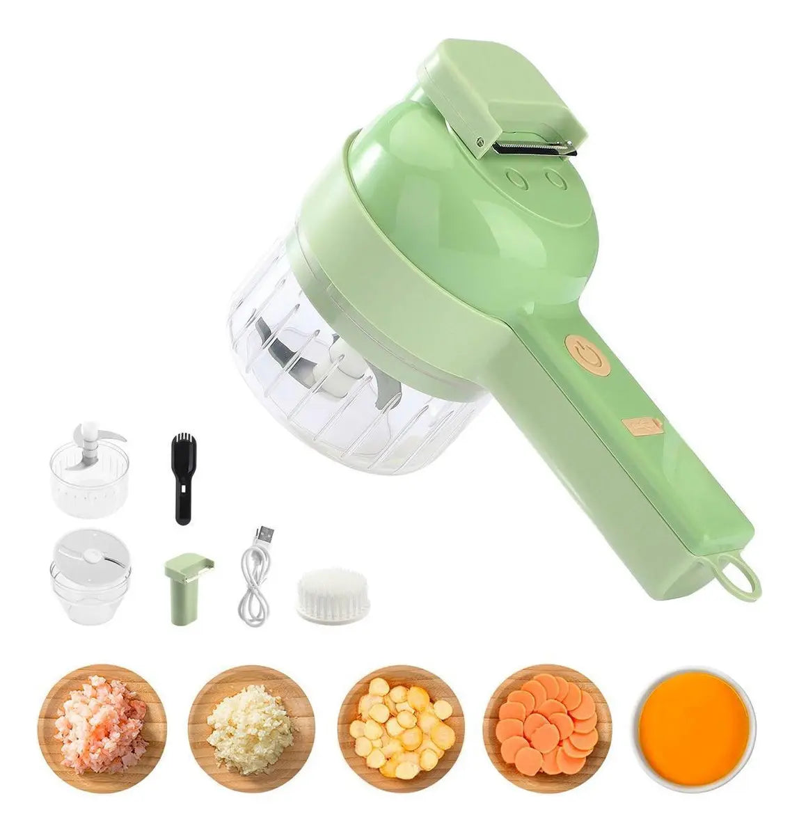 Guiro Picador de Verduras Eléctrico Multifuncional 4 en 1 250ml Verde