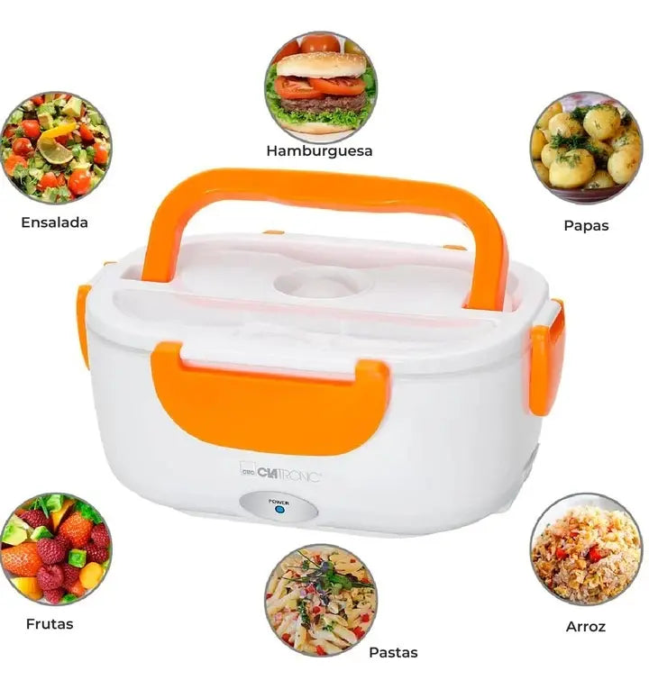Lonchera Eléctrica Portacomidas Térmica 1.05L con Cuchara Color Naranja