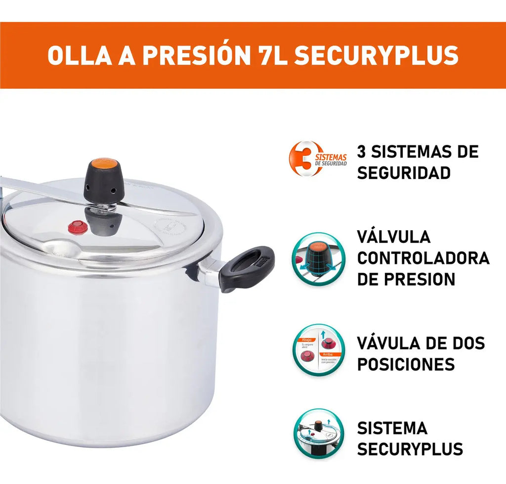 Olla a Presión Imusa SecuryPlus 7 Litros Aluminio Plateado