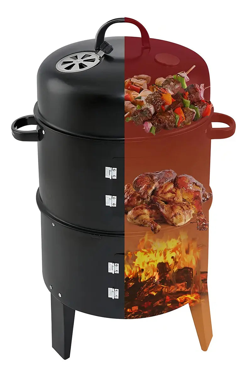 Grill Asador Barril Portátil 3 En 1 Ahumador Parrilla Negro