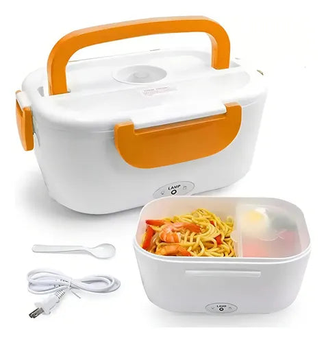 Lonchera Eléctrica Portacomidas Térmica 1.05L con Cuchara Color Naranja