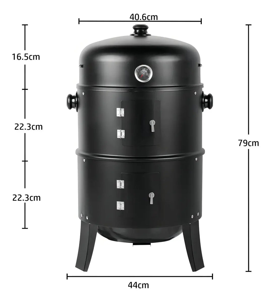 Grill Asador Barril Portátil 3 En 1 Ahumador Parrilla Negro