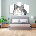 Cuadro Decorativo 5 Piezas Diseño Gato 08 MDF 114x78cm