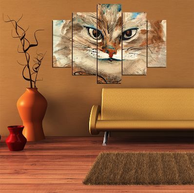 Cuadro Decorativo 5 Piezas Gato 30 Madera MDF Exclusivo