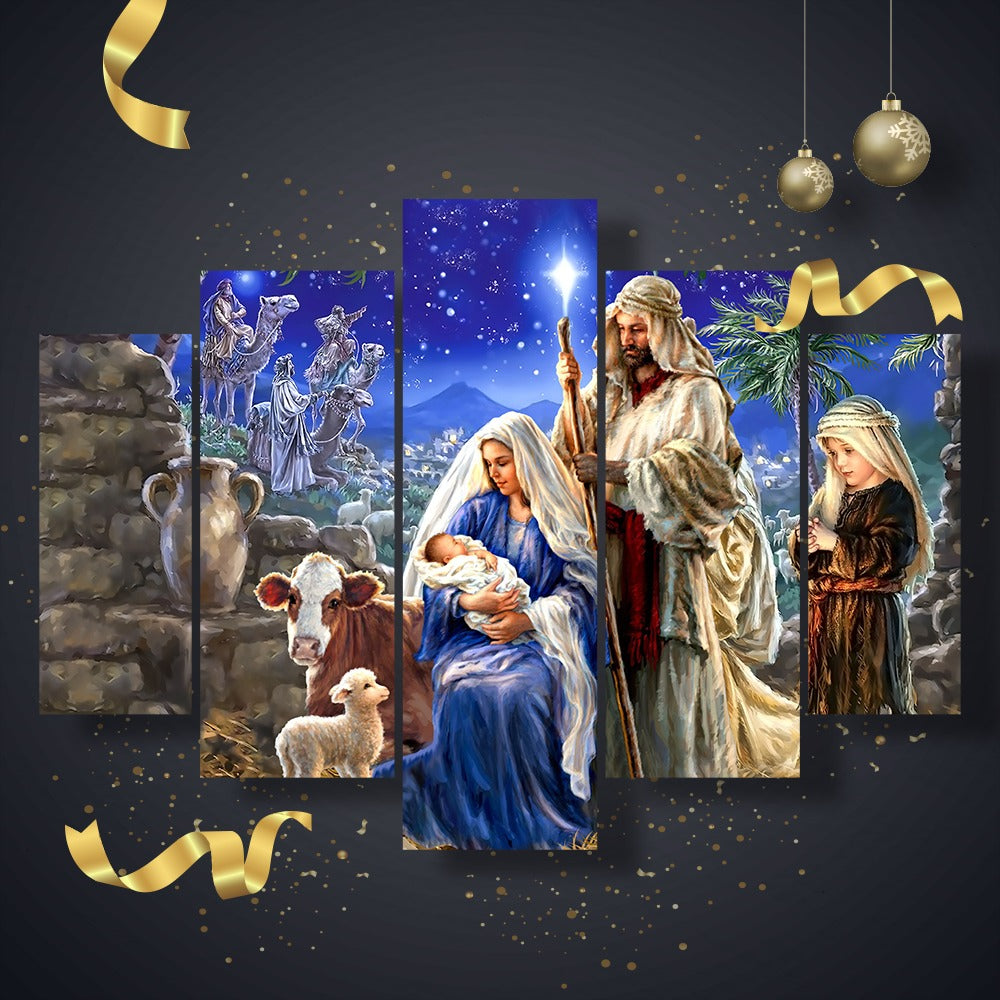 Cuadro Decorativo 5 Piezas Navidad 301 Madera MDF 114x78cm