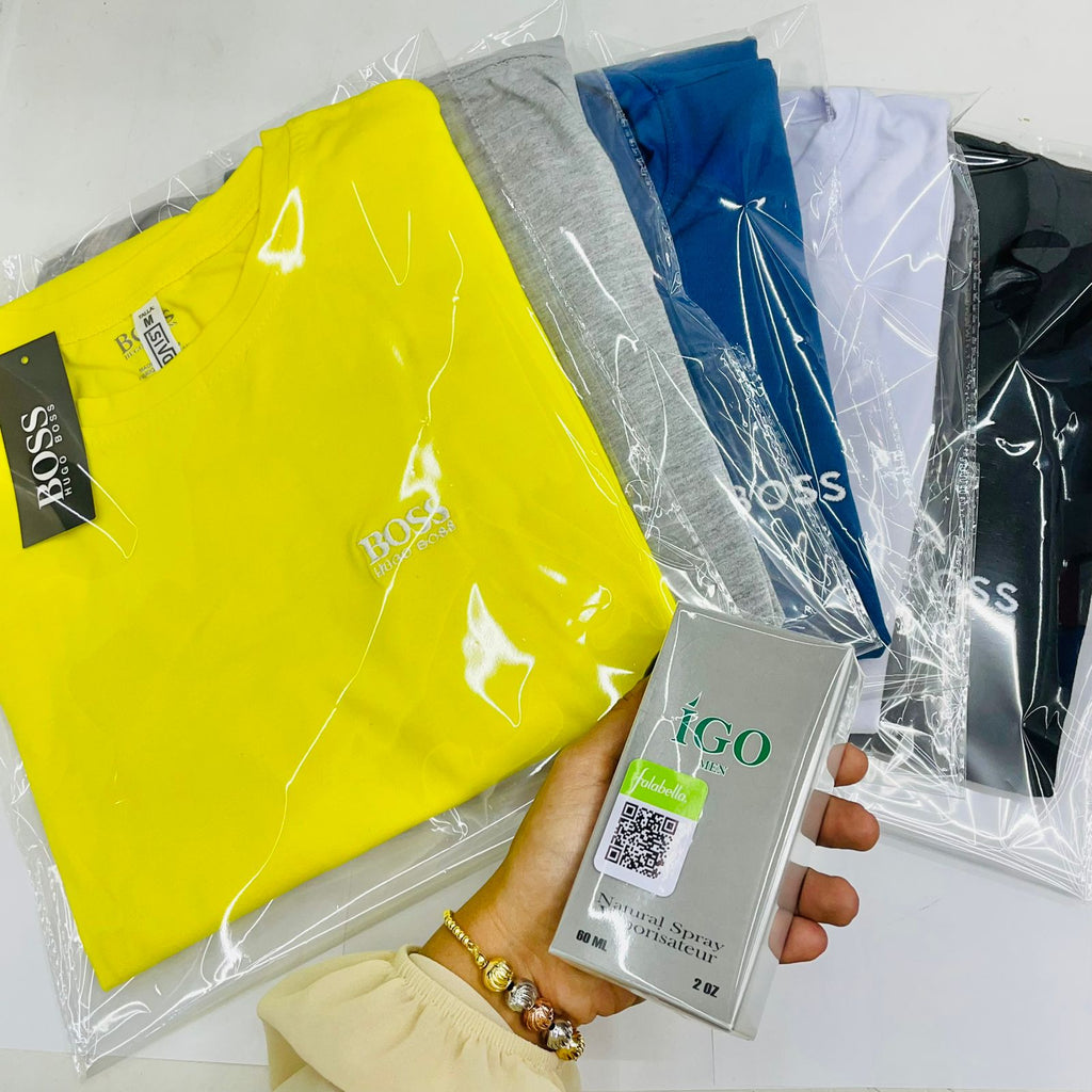 Kit 5 Camisetas Estilo Hugo Boss y Perfume Acqua Gio