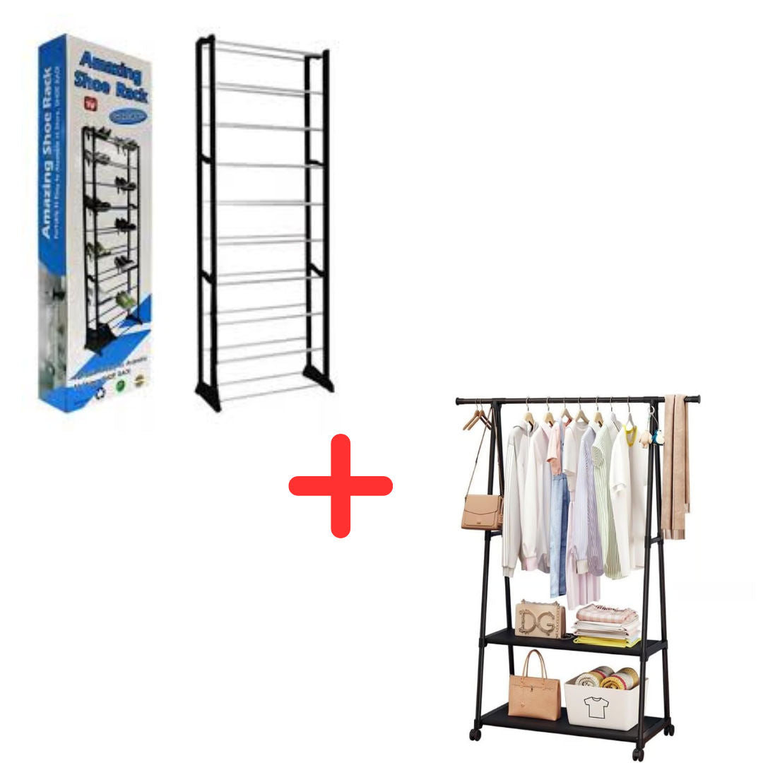 Combo Zapatero y Perchero con Ruedas Organizador de Hogar