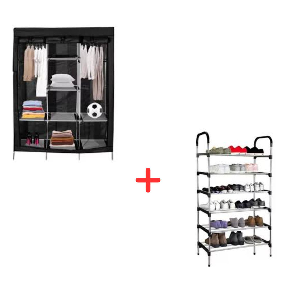 Combo Armario 3 Cuerpos y Zapatero 6 Niveles Organizador
