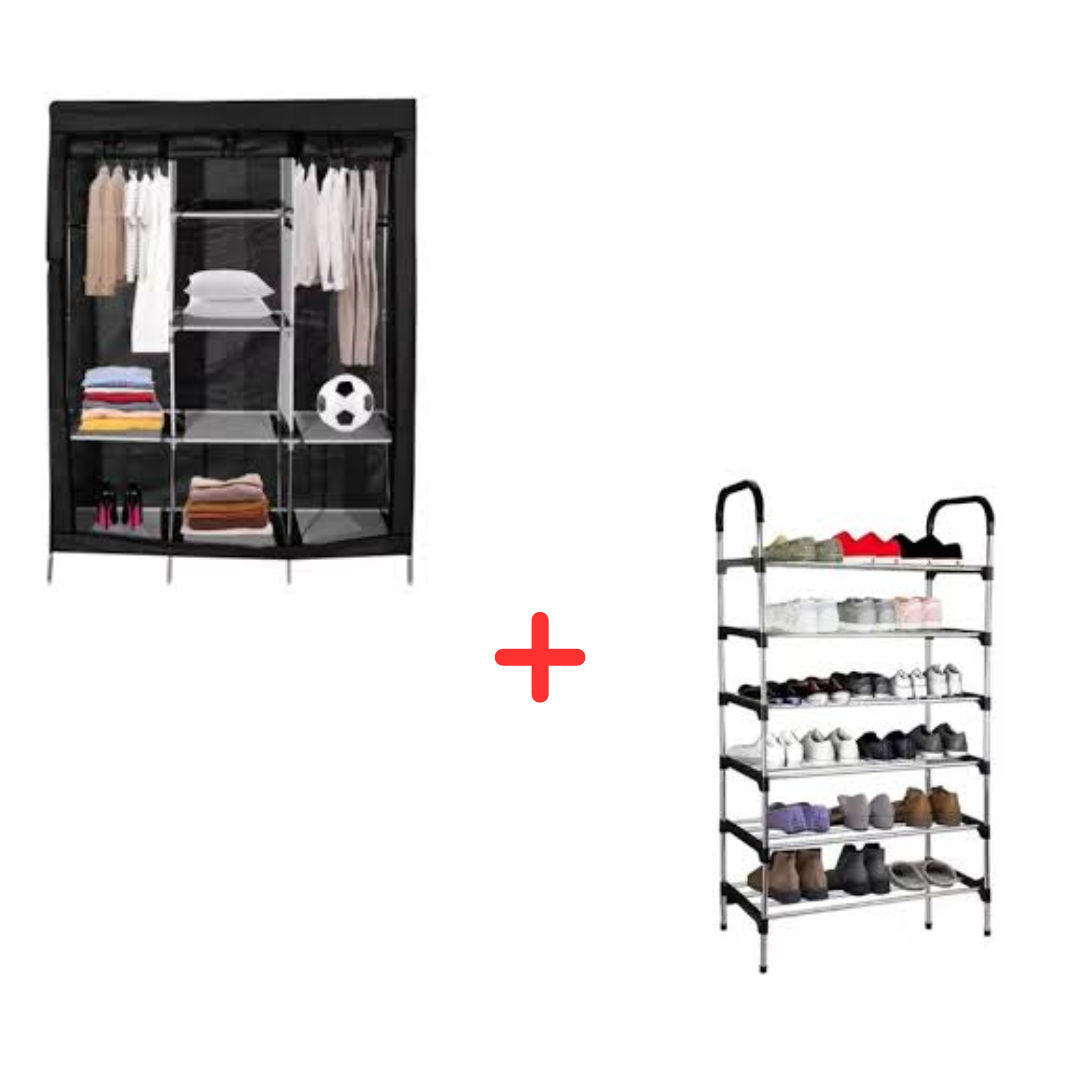 Combo Armario 3 Cuerpos y Zapatero 6 Niveles Organizador