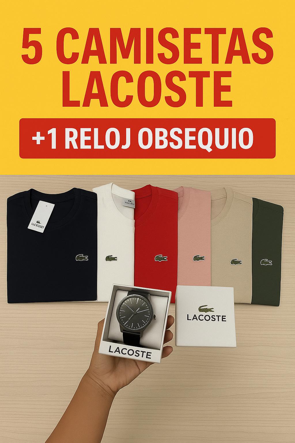 Lacoste Kit de 5 Camisetas Algodón Licrado y Reloj