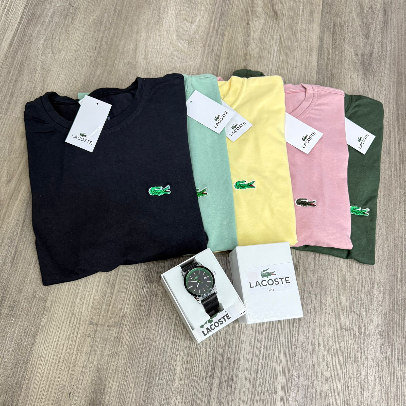 Lacoste Kit de 5 Camisetas Algodón Licrado y Reloj