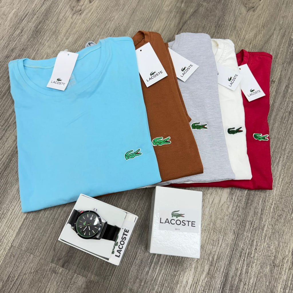 Lacoste Kit de 5 Camisetas Algodón Licrado y Reloj