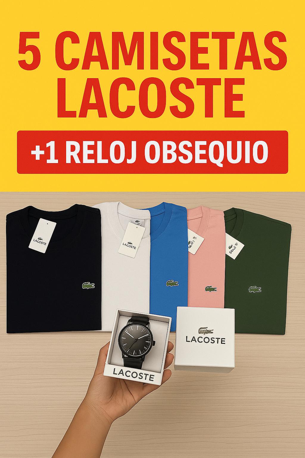 Lacoste Kit de 5 Camisetas Algodón Licrado y Reloj