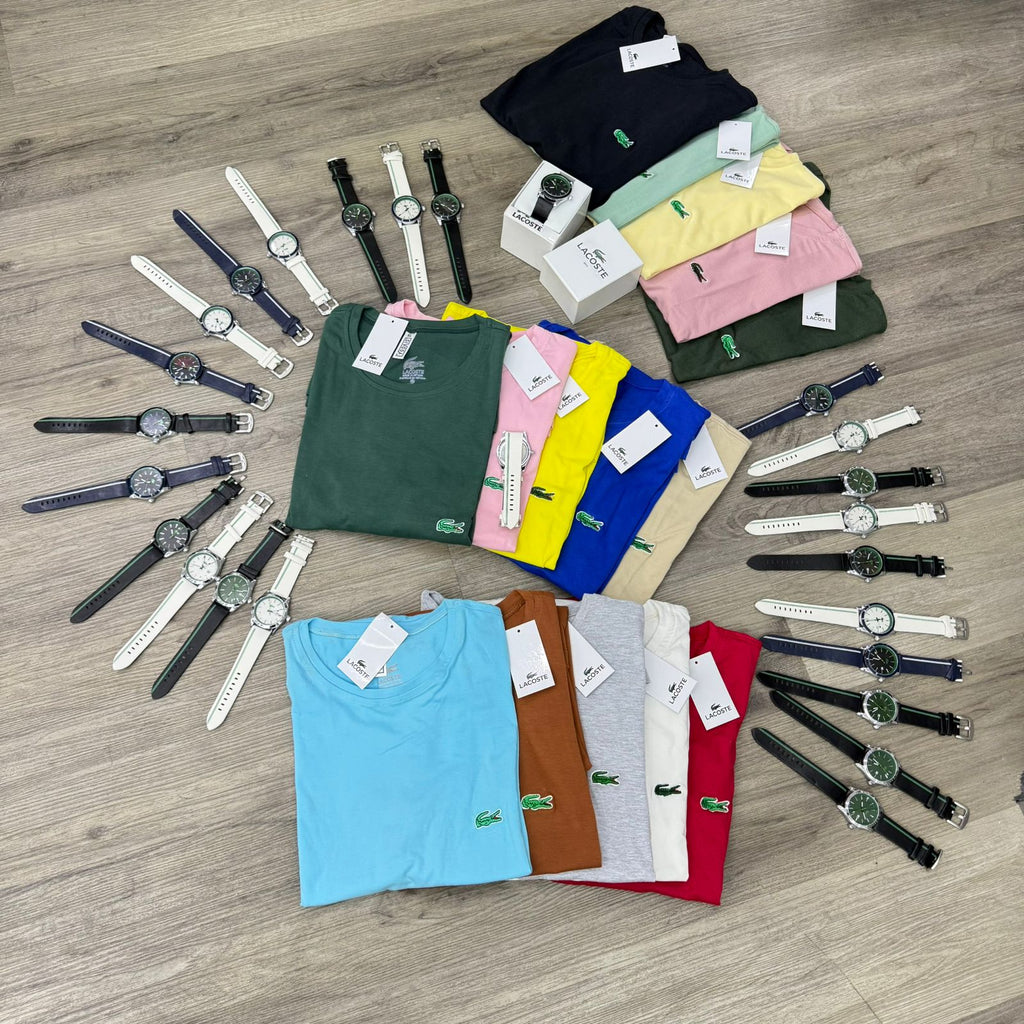Lacoste Kit de 5 Camisetas Algodón Licrado y Reloj