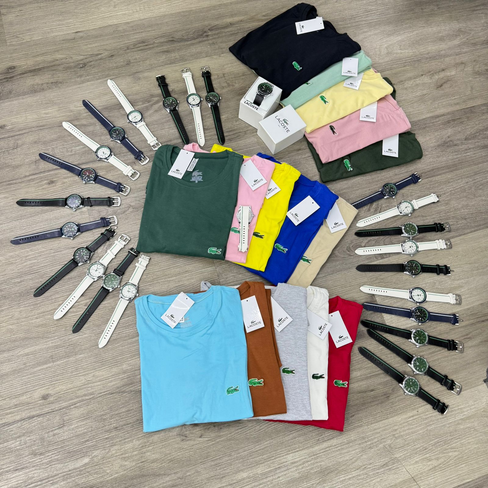 Lacoste Kit de 5 Camisetas Algodón Licrado y Reloj