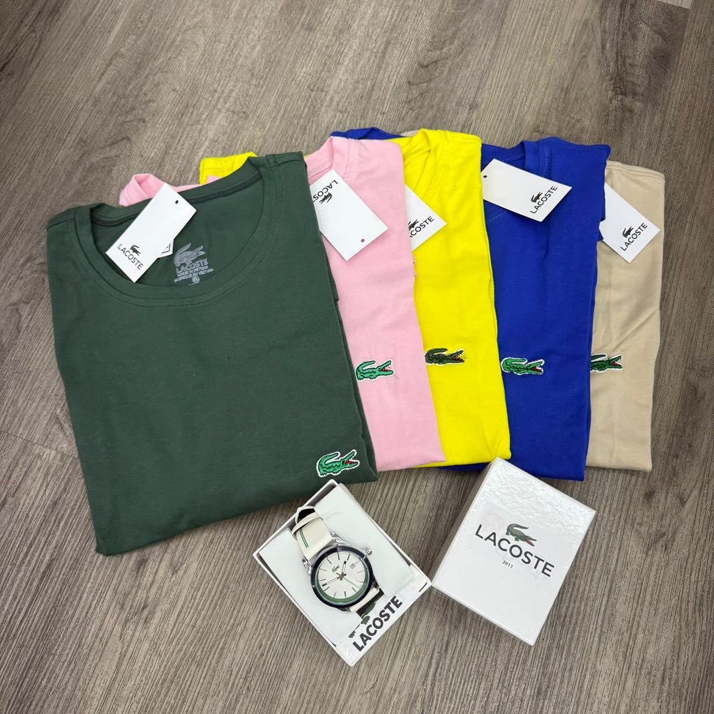 Lacoste Kit de 5 Camisetas Algodón Licrado y Reloj