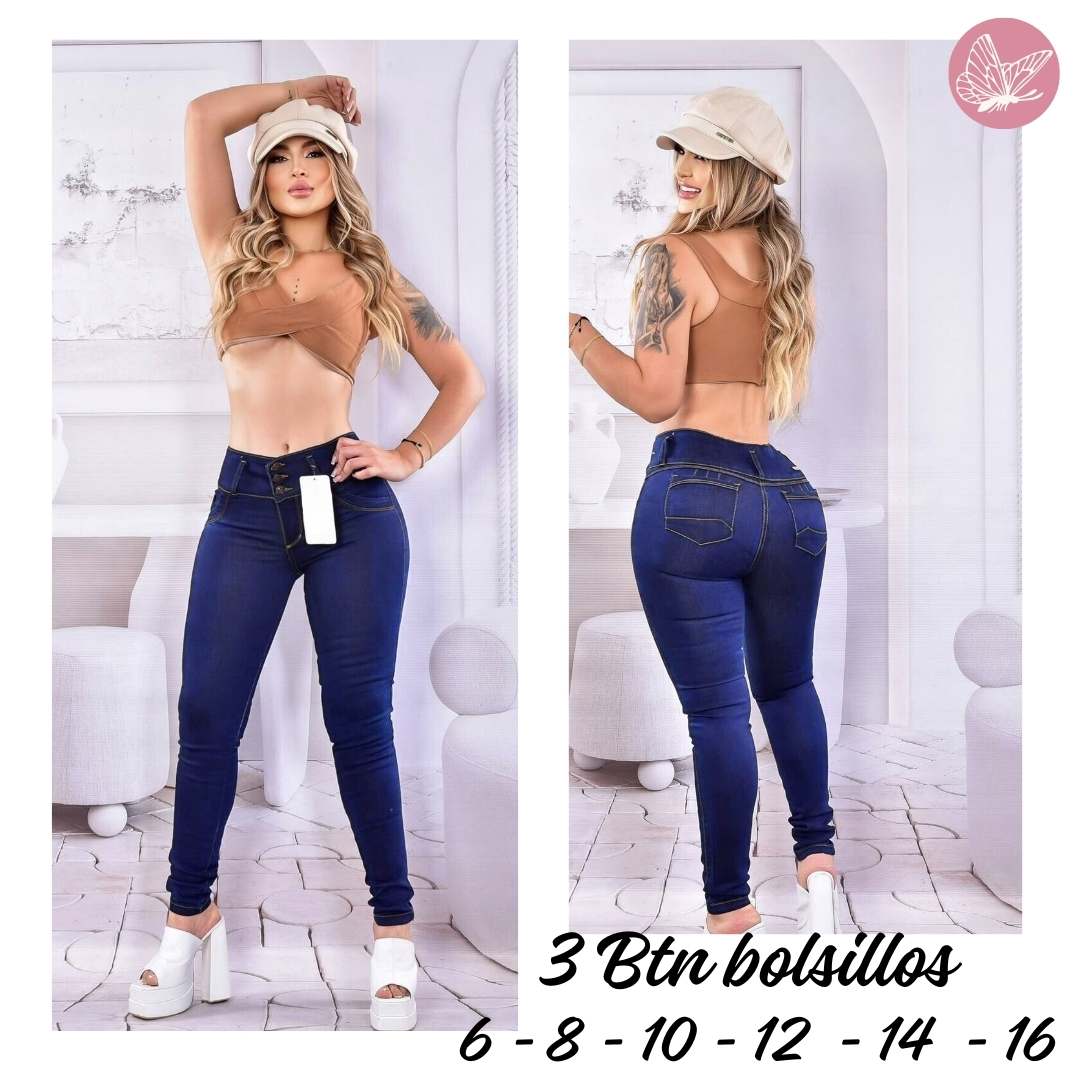 Jeans Levanta Cola Tiro Alto Control Abdomen 3 Botones