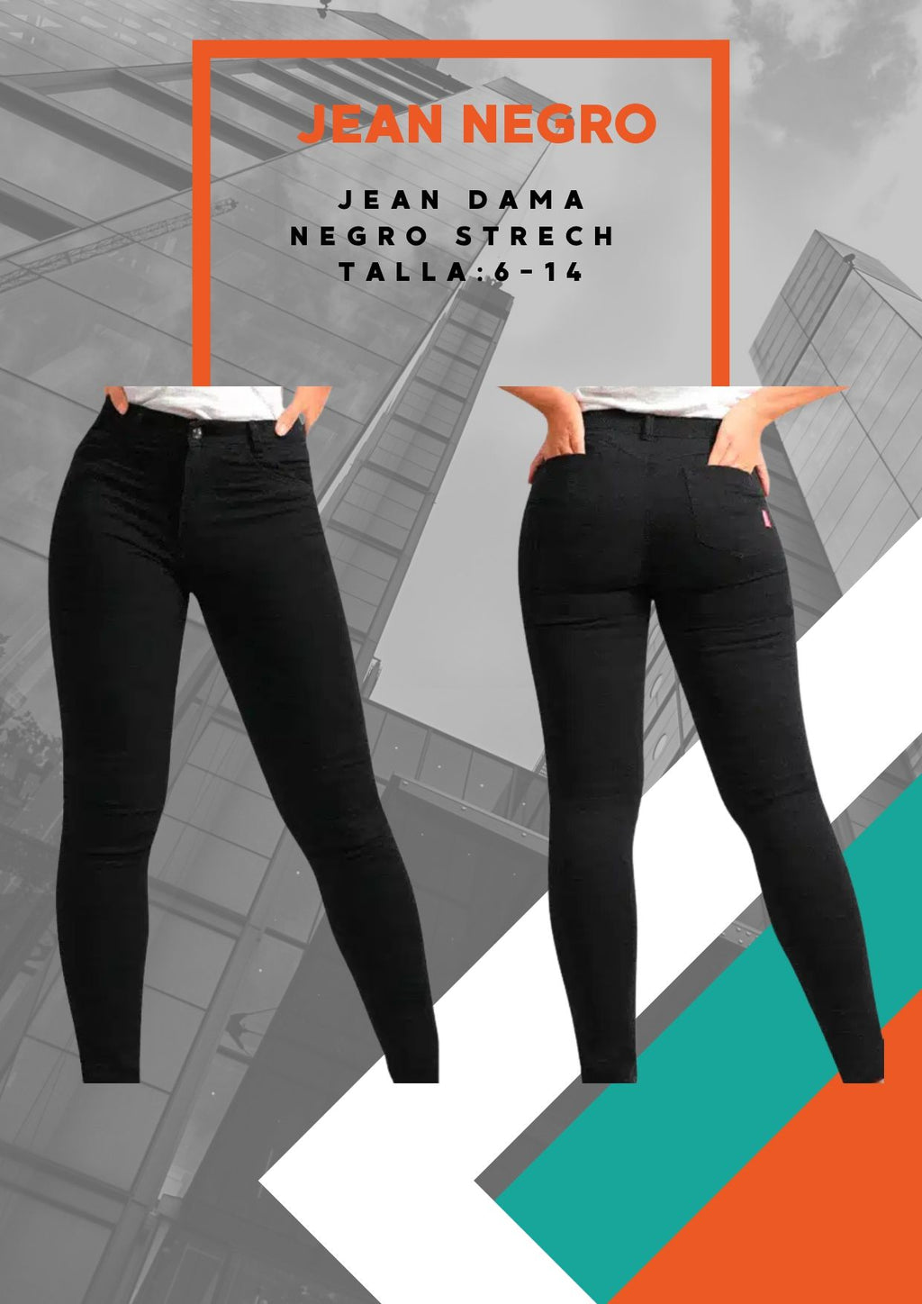 Jean Stretch Negro Tiro Alto Bota Recta Dama