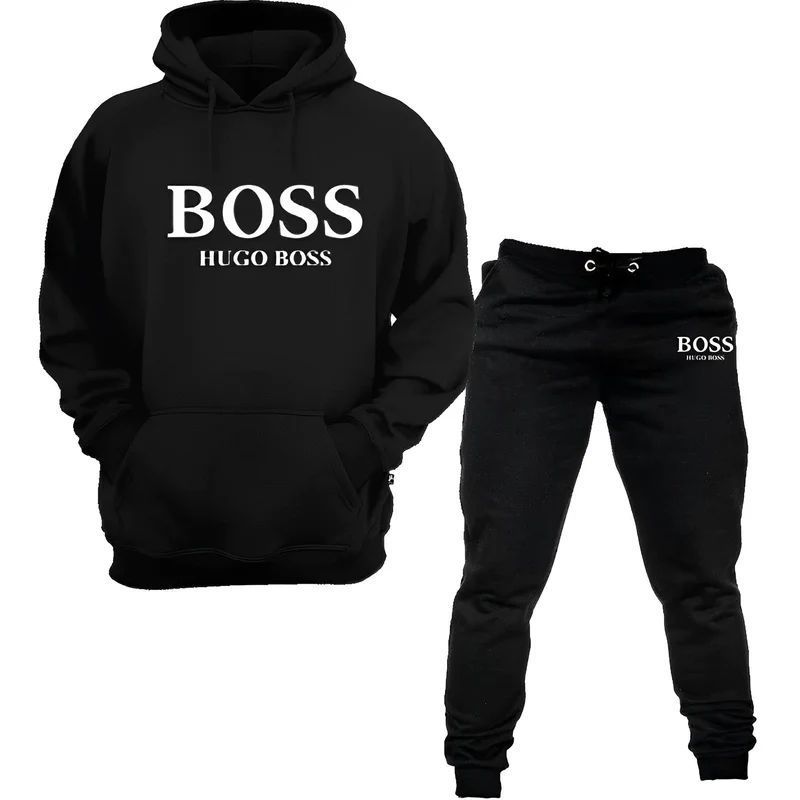 Hugo Boss Conjunto Deportivo Algodón Perchado Negro Logo Blanco