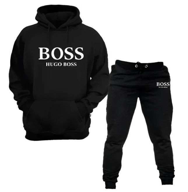 Hugo Boss Conjunto Deportivo Algodón Perchado Negro Logo Blanco